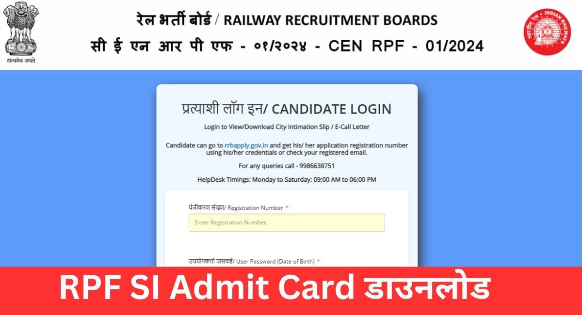 RPF SI Admit Card 2024 Download